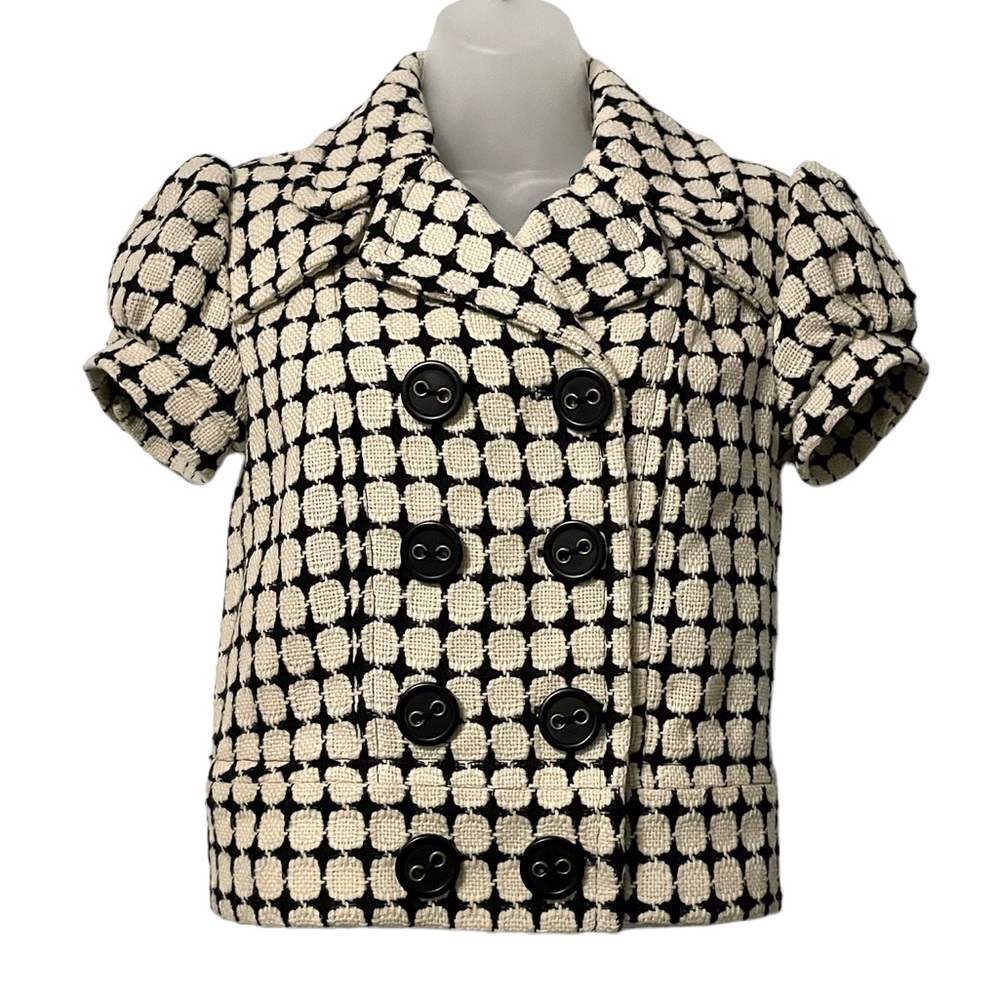 Kenzie Girl Wool Blend Jacket Double Breasted Short Sleeve Black/ Cream Size S